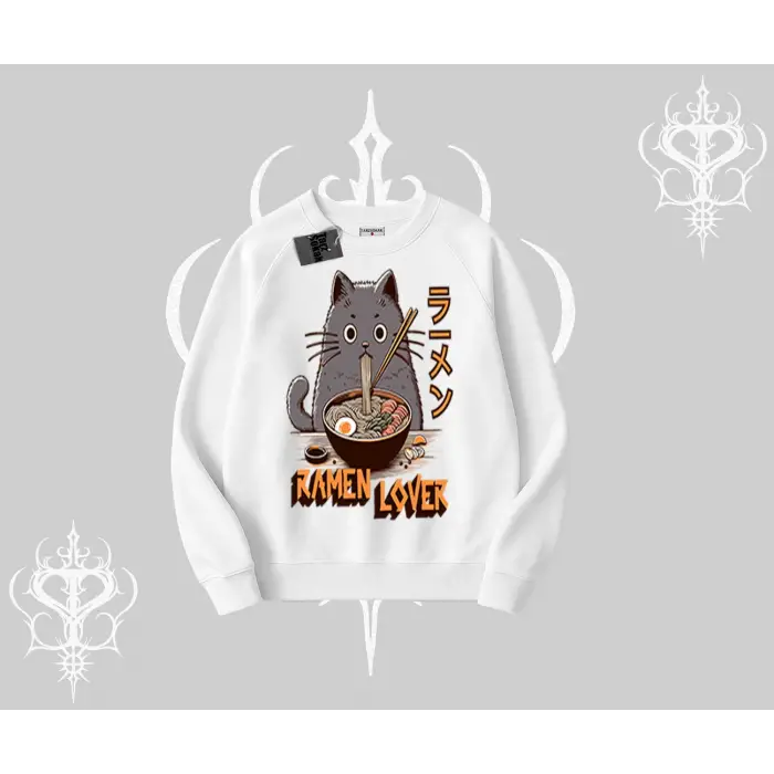 Biskilet Sweatshirt Ramen Lover Kedi Anime Baskılı