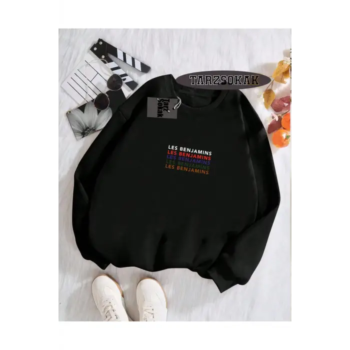 Biskilet Yaka Sweatshirt Siyah LESBENJAMİNSS Özel Tasarım