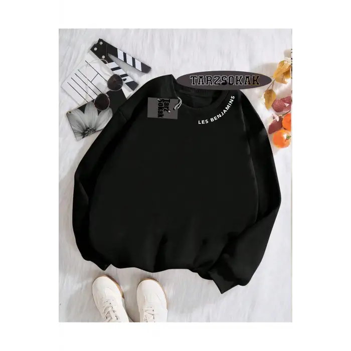 Biskilet Yaka Sweatshirt Siyah LESBENJAMİNSS Özel Tasarım