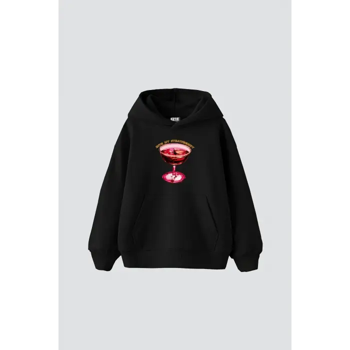 Bite My Strawberry Baskılı Oversize Unisex Premium Siyah