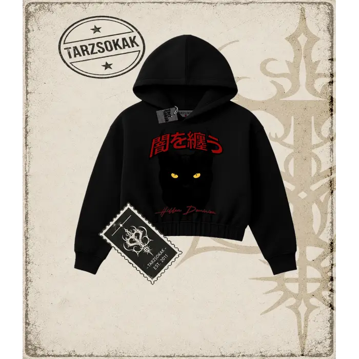 BLACK CAT Kadın Crop Kapşonlu Sweatshirt