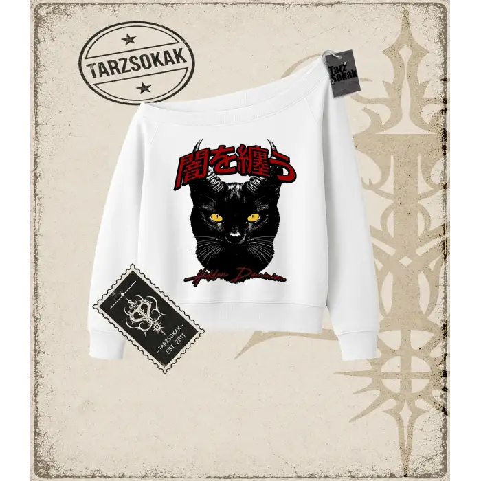 BLACK CAT Kadın Kayık Yaka Sweatshirt