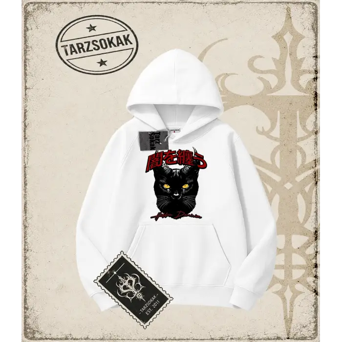 BLACK CAT Oversize Unisex Kapşonlu Sweatshirt