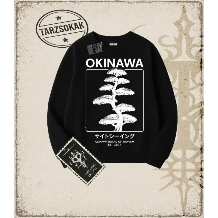 BLACK OKINAWA Oversize Unisex Bisiklet Yaka Sweatshirt