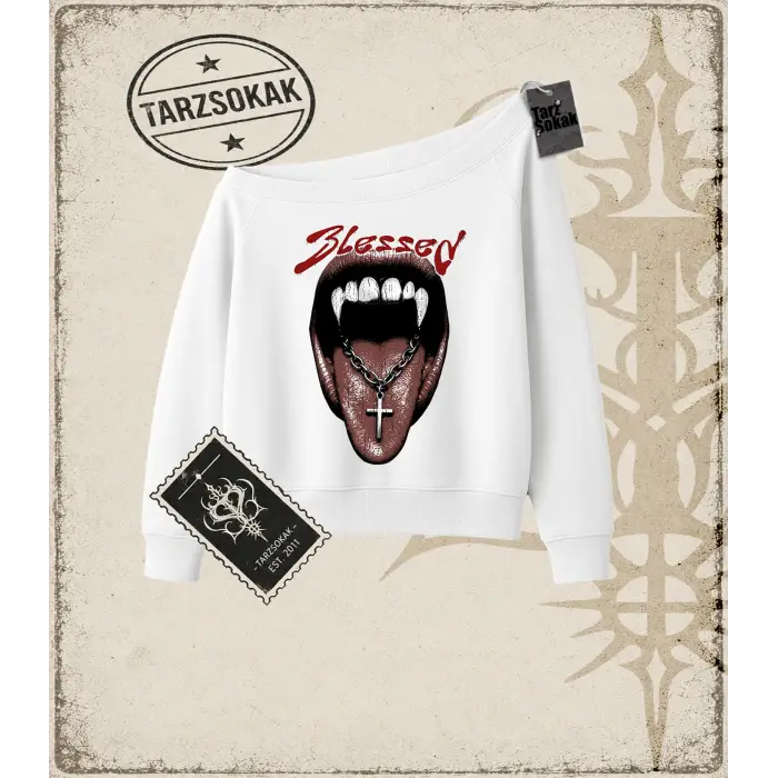 BLESSED Kadın Kayık Yaka Sweatshirt