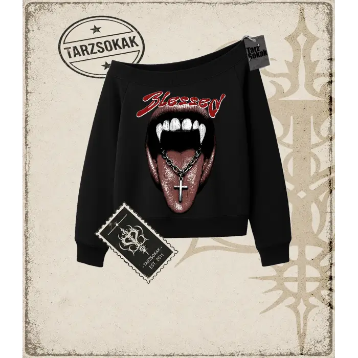 BLESSED Kadın Kayık Yaka Sweatshirt