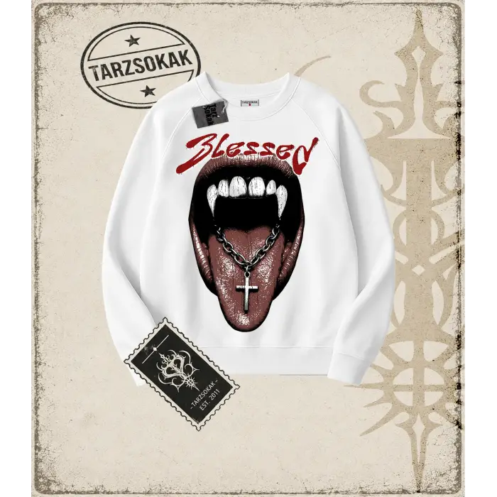 BLESSED Oversize Unisex Bisiklet Yaka Sweatshirt