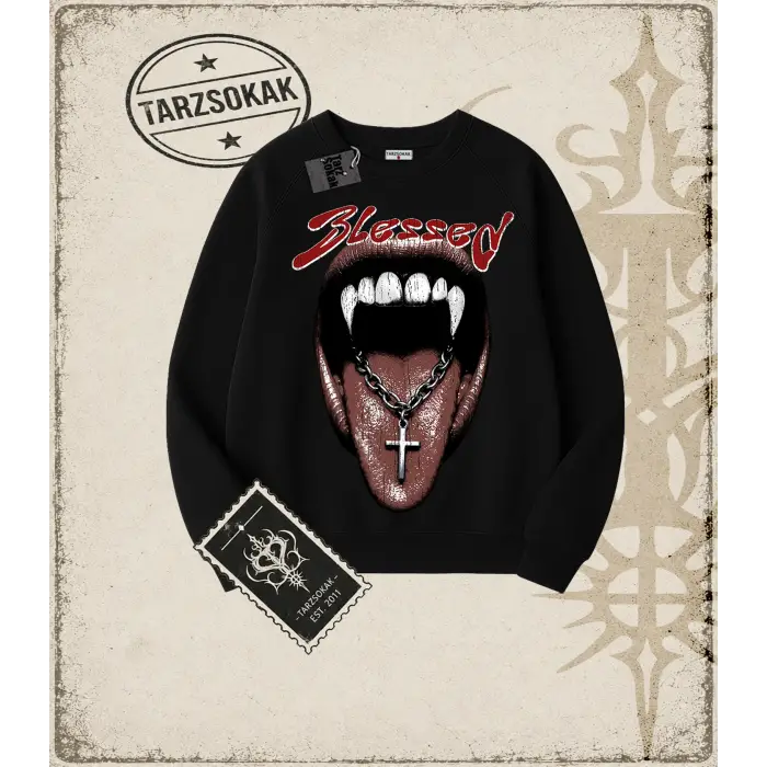 BLESSED Oversize Unisex Bisiklet Yaka Sweatshirt