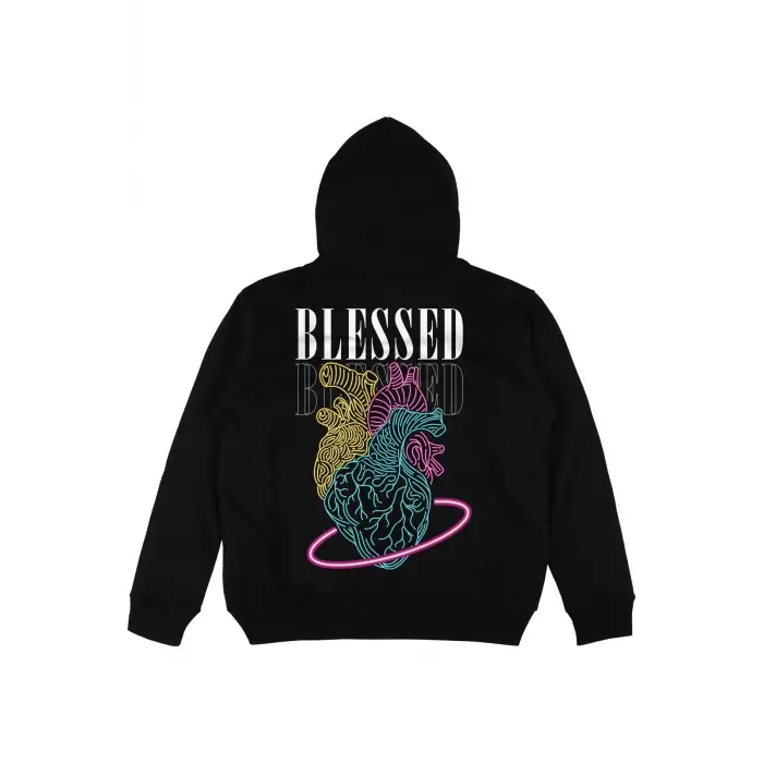 Blessed Siyah Oversize Unisex Kapüşonlu Sweatshirt Hoodie