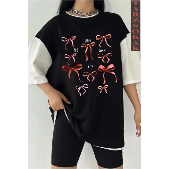 BOL FİYONKLU Siyah Oversize Çift Renk