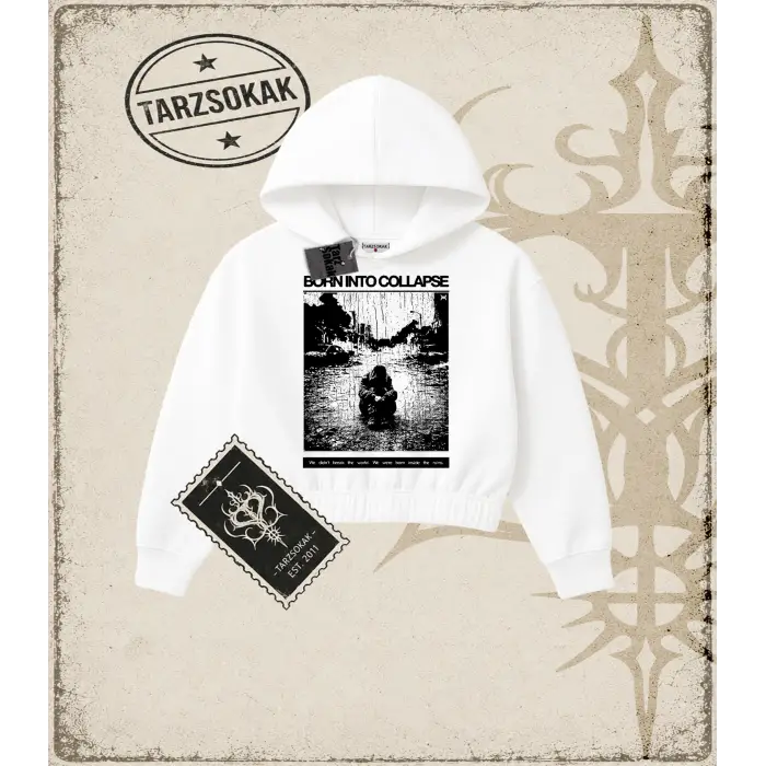 BORN COLLAPSE Kadın Crop Kapşonlu Sweatshirt