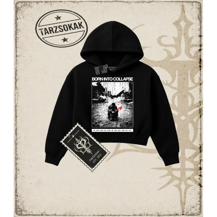 BORN COLLAPSE Kadın Crop Kapşonlu Sweatshirt