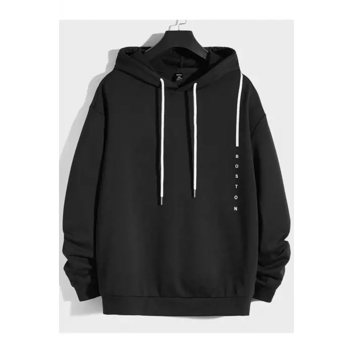 BOSTON Renkli Oversize Kapüşonlu Sweatshirt Siyah
