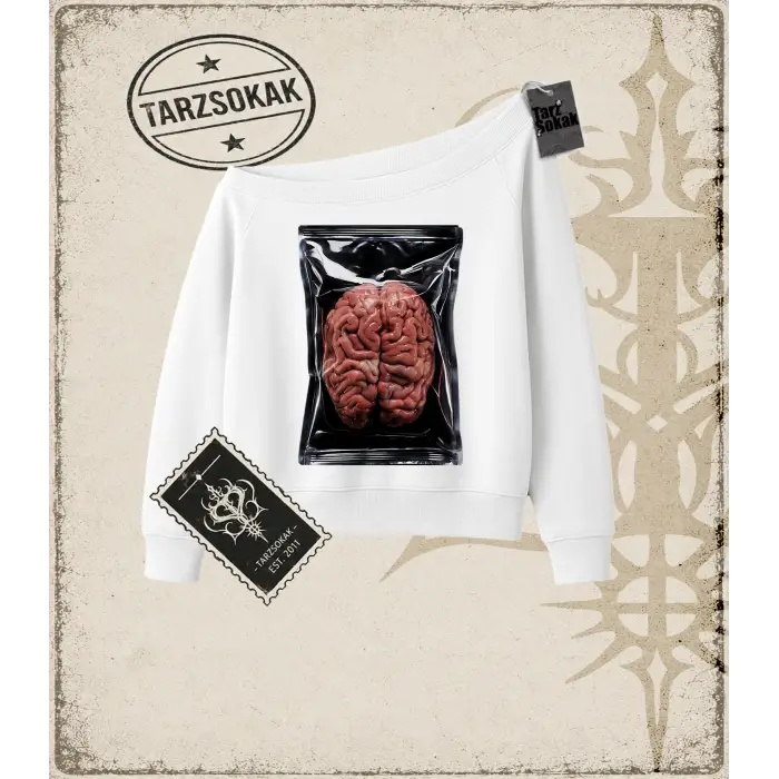 BRAIN HALFTONE Kadın Kayık Yaka Sweatshirt