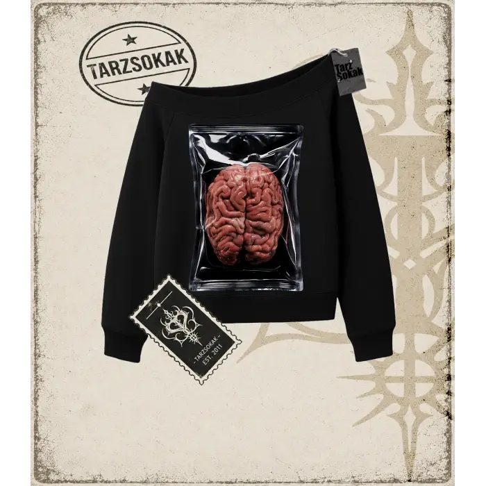 BRAIN HALFTONE Kadın Kayık Yaka Sweatshirt