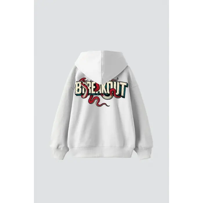Breakout Baskılı Oversize Unisex Beyaz