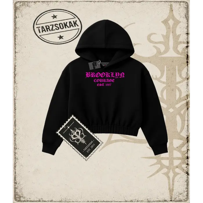BROOKLYN MOR Kadın Crop Kapşonlu Sweatshirt