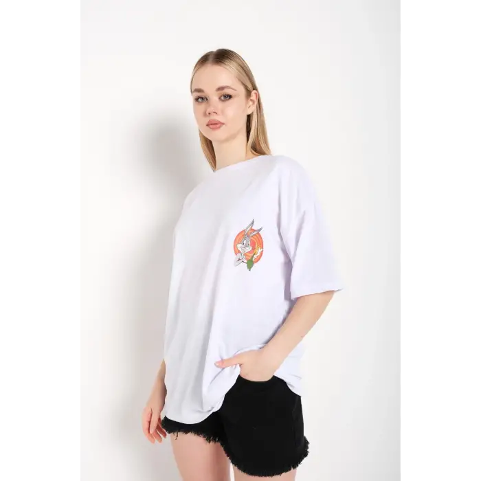 Bugs Bunny Baskılı Beyaz Oversize Tshırt