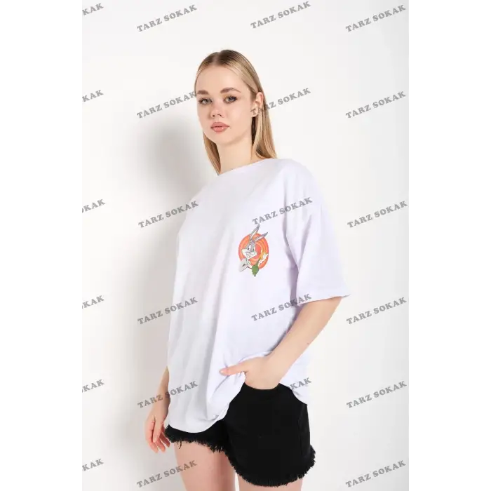 Bugs Bunny Baskılı Siyah Oversize