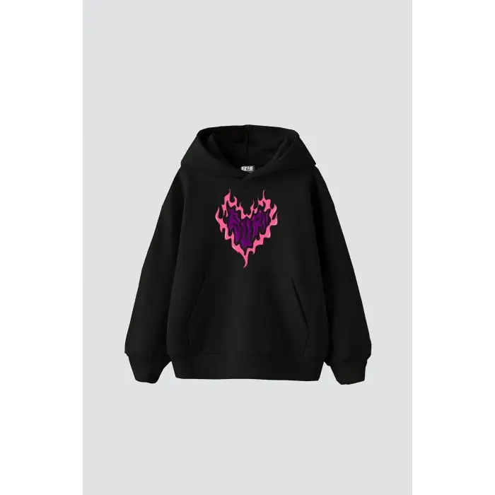 Burn Heart Baskılı Oversize Unisex Premium Siyah