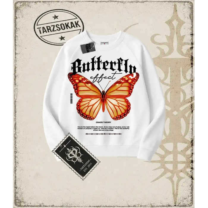 BUTTERFLY Oversize Unisex Bisiklet Yaka Sweatshirt