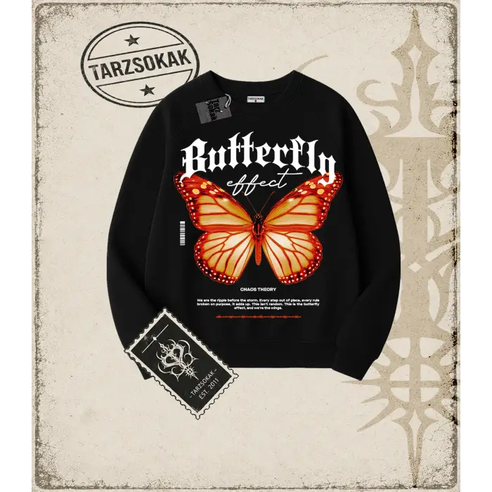 BUTTERFLY Oversize Unisex Bisiklet Yaka Sweatshirt