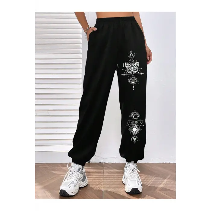 Butterfly Print Elastic Waist 4 Mevsim Eşofman