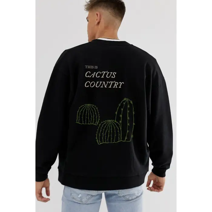 Cactus Oversize Siyah Sweatshirt Tarzsokak58