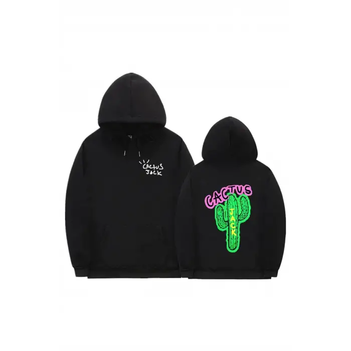 Cactus Oversıze Sweatshirt Hoodie Siyah