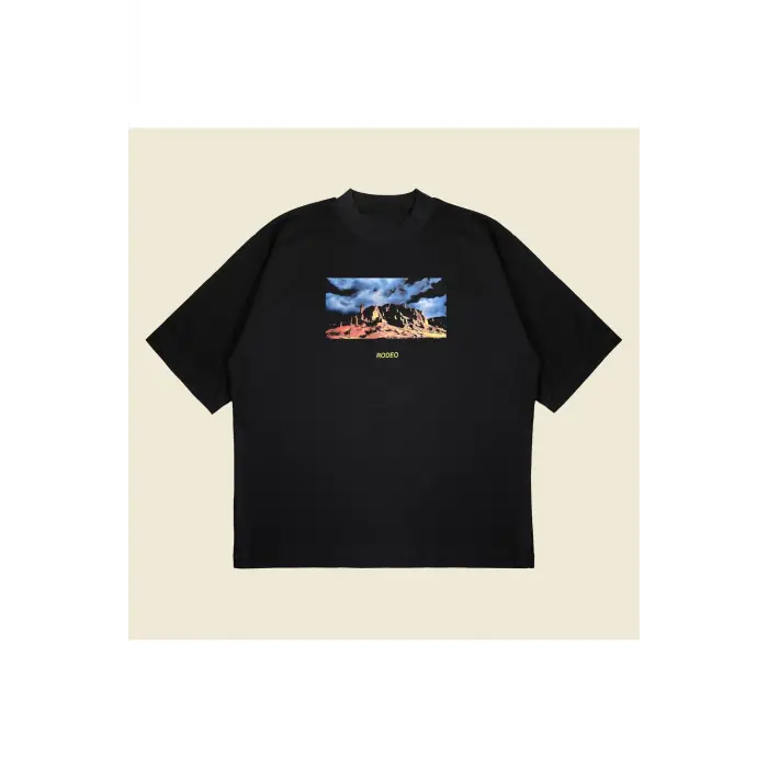 Cactusj Rodeo Baskılı Oversize Unisex Pamuklu Nefes Alan Kalın Kumaşlı
