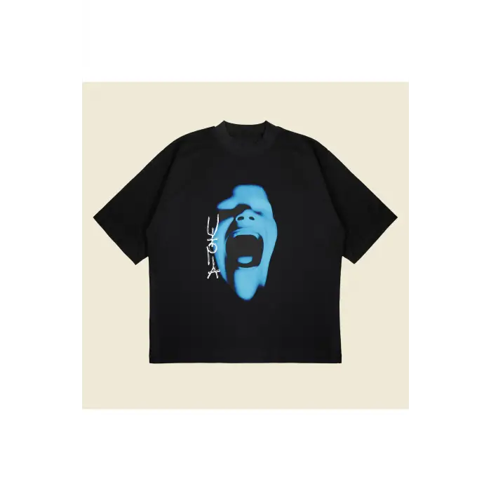 Cactusj Utopia Scream Baskılı Oversize Unisex Pamuklu Nefes Alan Kalın Kumaşlı