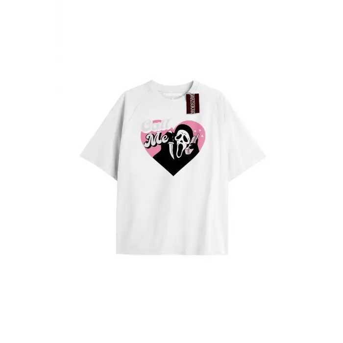 CALLME Unisex Oversize Yazılı Tshirt BEYAZ