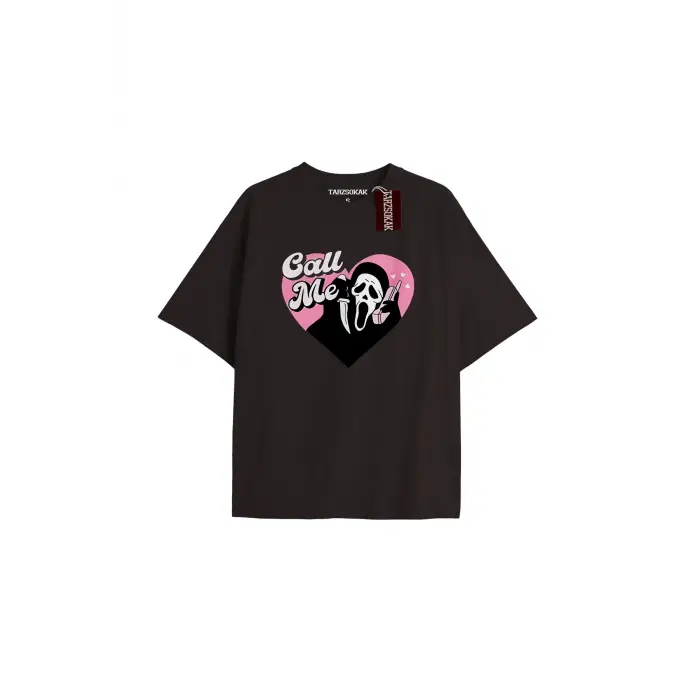 CALLME Unisex Oversize Yazılı Tshirt SİYAH