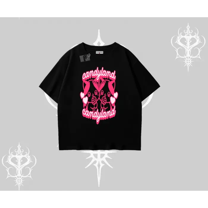 Candyland Yazılı Sevimli Kedi Baskılı Biskilet Sweatshirt
