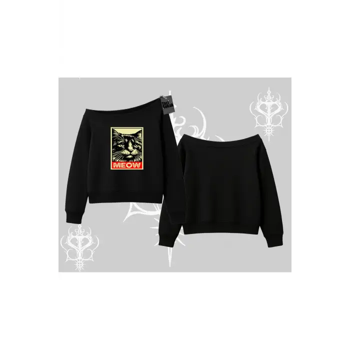 Candyland Yazılı Sevimli Kedi Baskılı Kapşonlu Sweatshirt