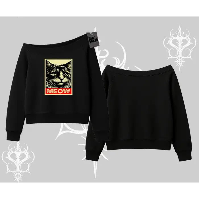 Candyland Yazılı Sevimli Kedi Baskılı Kapşonlu Sweatshirt