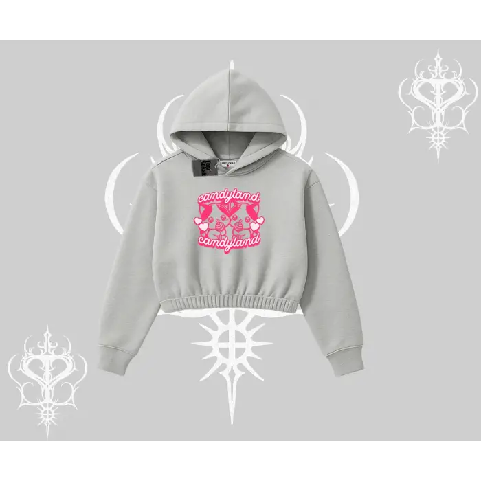 Candyland Yazılı Sevimli Kedi Baskılı Kolsuz Tshirt