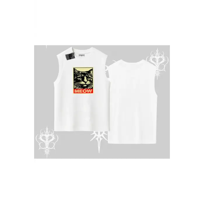 Candyland Yazılı Sevimli Kedi Baskılı Oversize Tshirt