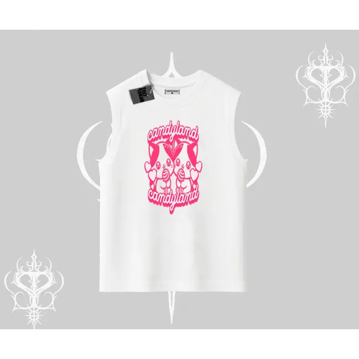 Candyland Yazılı Sevimli Kedi Baskılı Oversize Tshirt