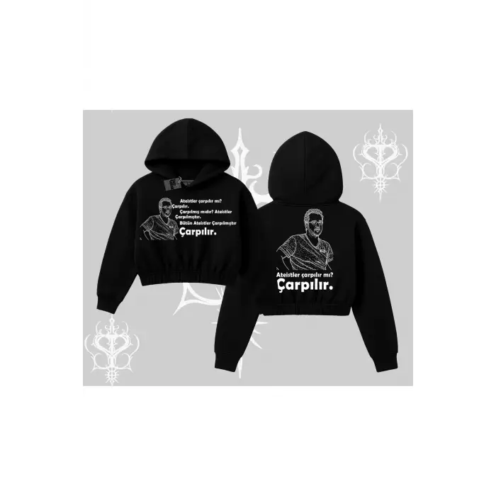 Çarpılır mı? Çarpılmıştır. Kapşonlu Crop Sweatshirt