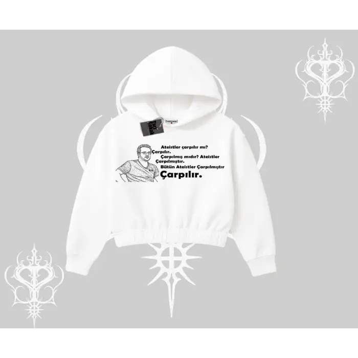 Çarpılır mı? Çarpılmıştır. Kapşonlu Crop Sweatshirt