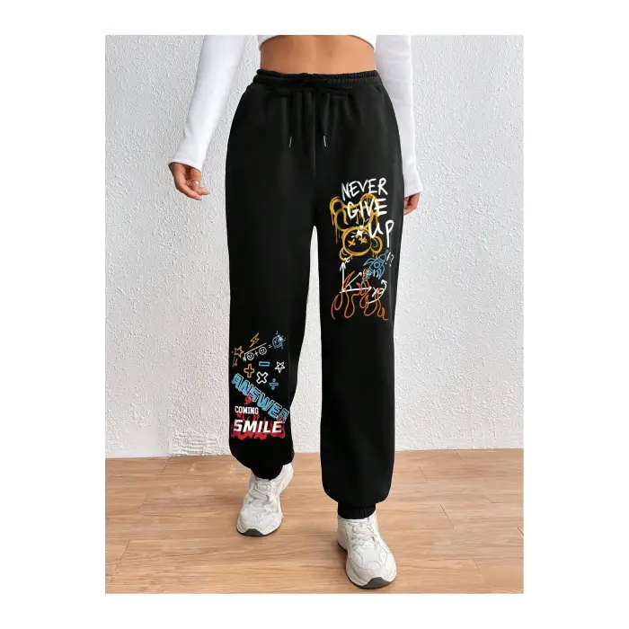 Cartoon & Graphic Drawstring Waist 4 Mevsim Eşofman