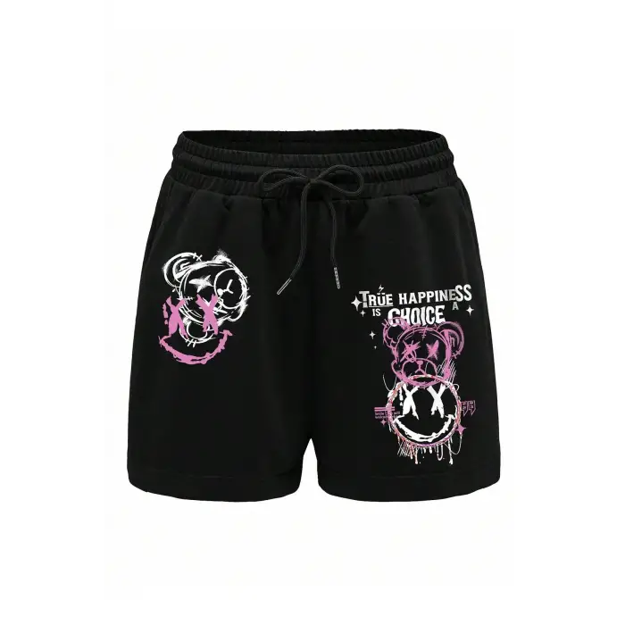 Cartoon Graphic Drawstring Waist Şort