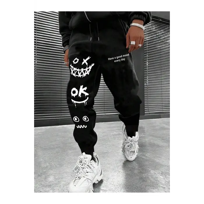 Cartoon & Slogan Graphic Drawstring Waist Eşofman Altı