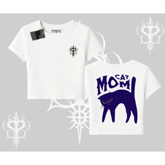 Cat Mom Yazılı Minimal Kedi Arka Baskılı Babby Tee Tshirt
