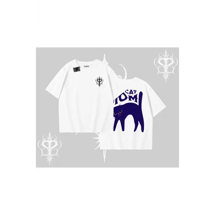 Cat Mom Yazılı Minimal Kedi Arka Baskılı Oversize Tshirt