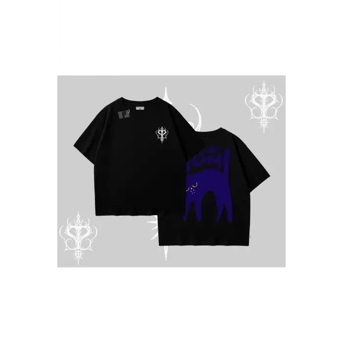 Cat Mom Yazılı Minimal Kedi Arka Baskılı Oversize Tshirt