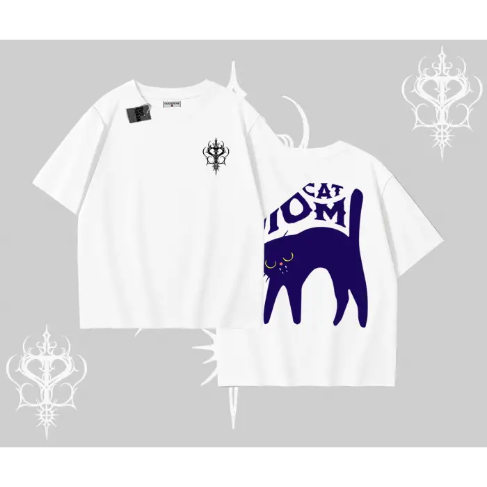 Cat Mom Yazılı Minimal Kedi Arka Baskılı Oversize Tshirt