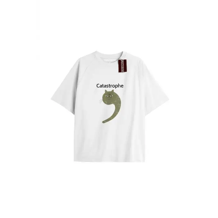 CATASTROPHE Unisex Oversize Yazılı Tshirt BEYAZ