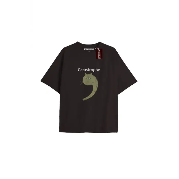 CATASTROPHE Unisex Oversize Yazılı Tshirt SİYAH